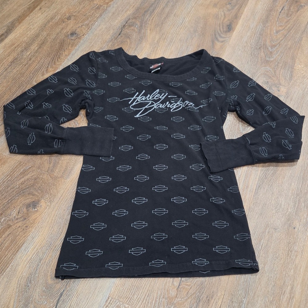 Harley-Davidson Womens Black Long Sleeve Thumbhole Top Deadwood SD Logo Large